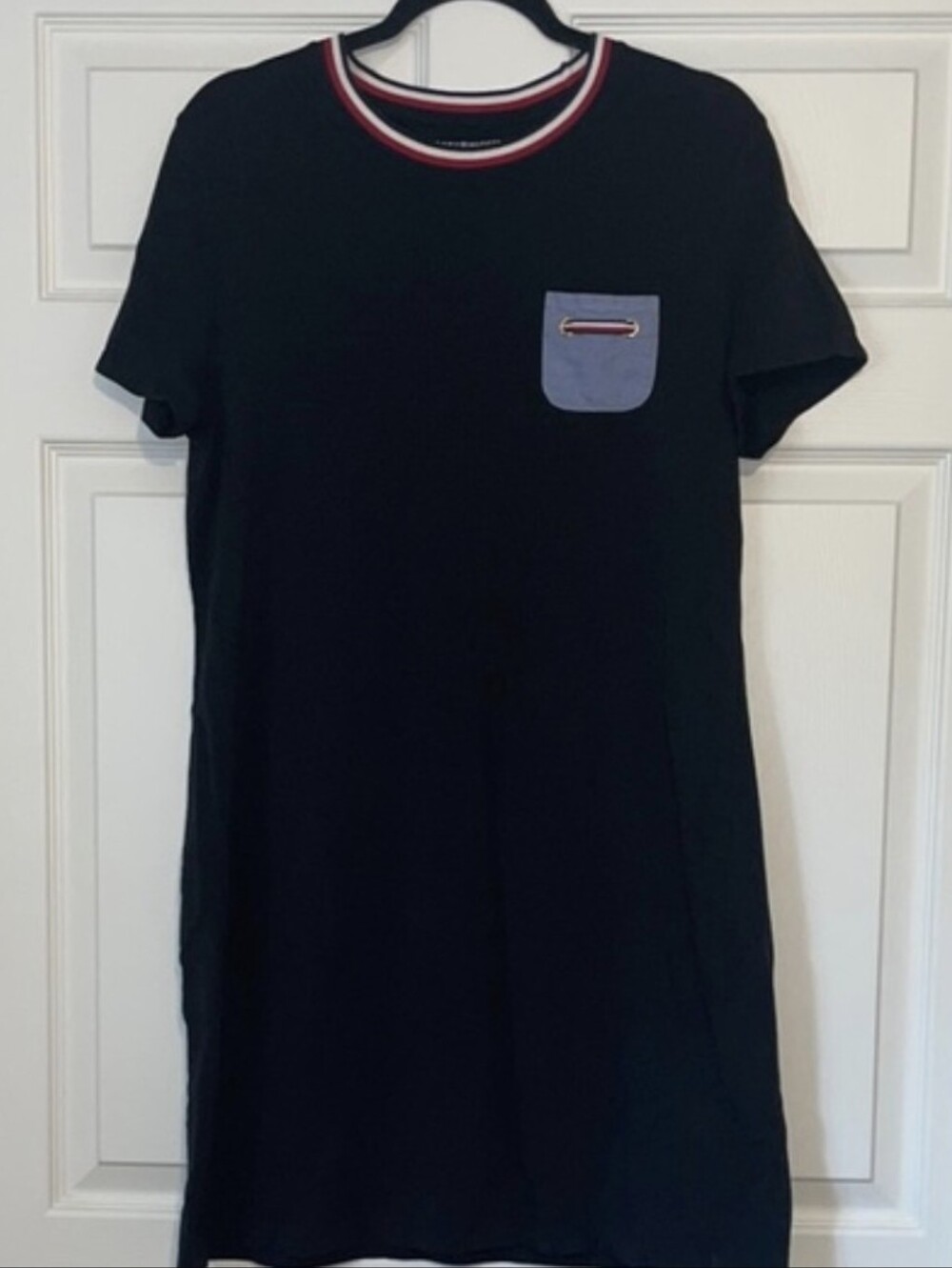 Tommy Hilfiger Black Tshirt Dress Size Large with Signature Red & White Trim